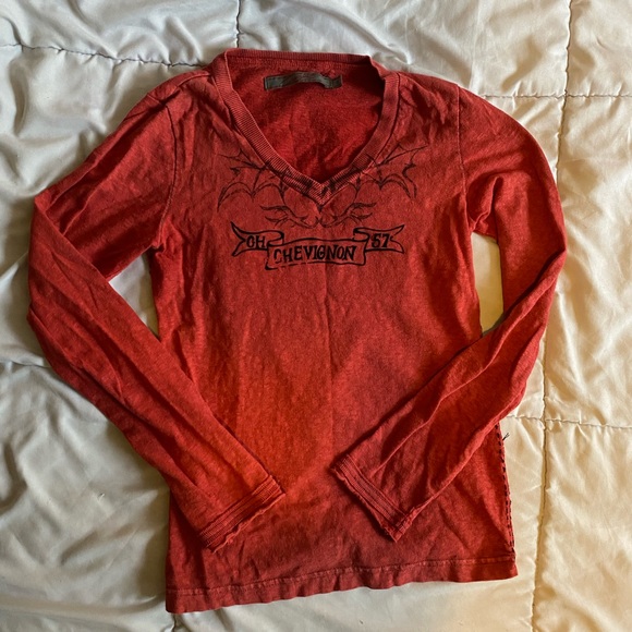 y2k red cropped long sleeve top - Picture 4 of 7